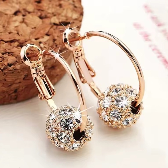 Gold And Rhinestone Hoop Earrings - New In Package - Picture 1 of 1